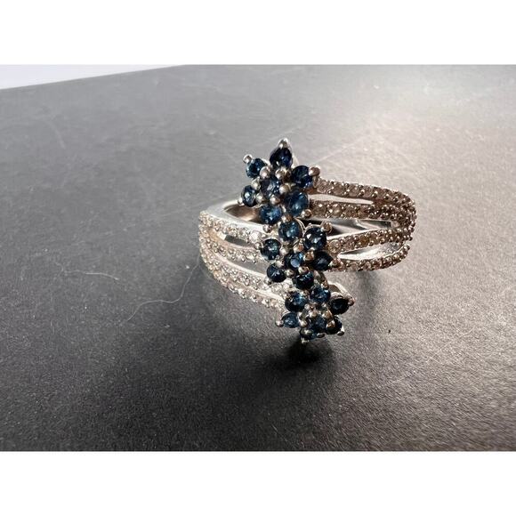 Blue tourmaline and zircon bypass ring in sterling silver size 9 - Picture 1 of 11